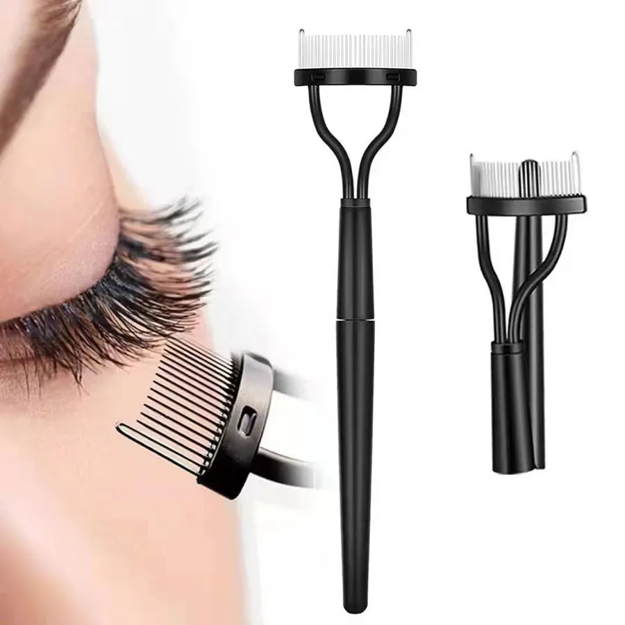 Foldable Steel Pin Eyelash Comb Portable Steel Tooth Eyebrow Brush